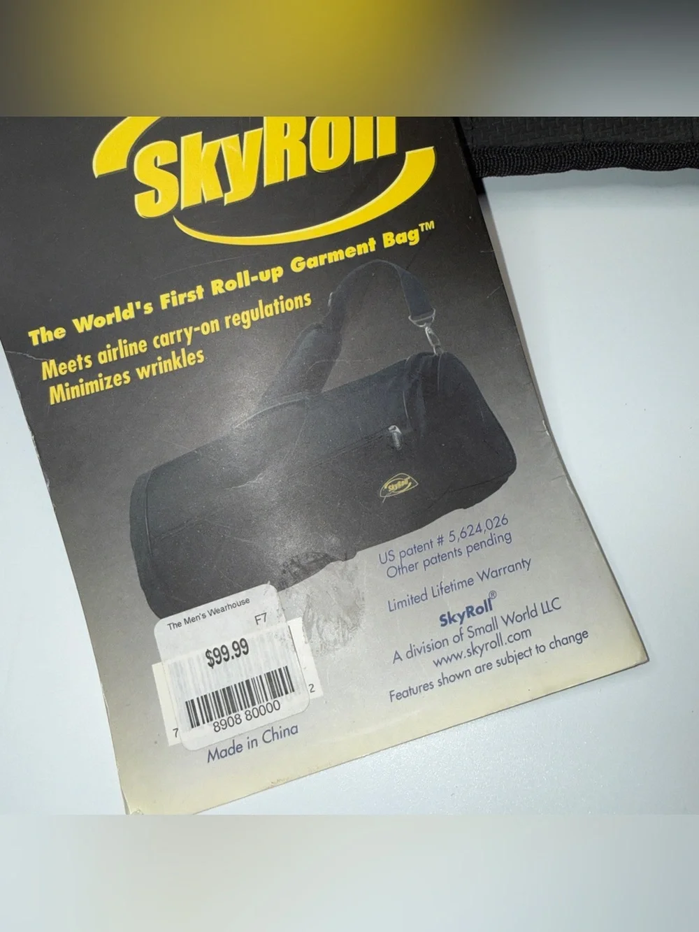 SkyRoll Black Men’s Roll-Up Travel Garment Bag with Shoulder Strap